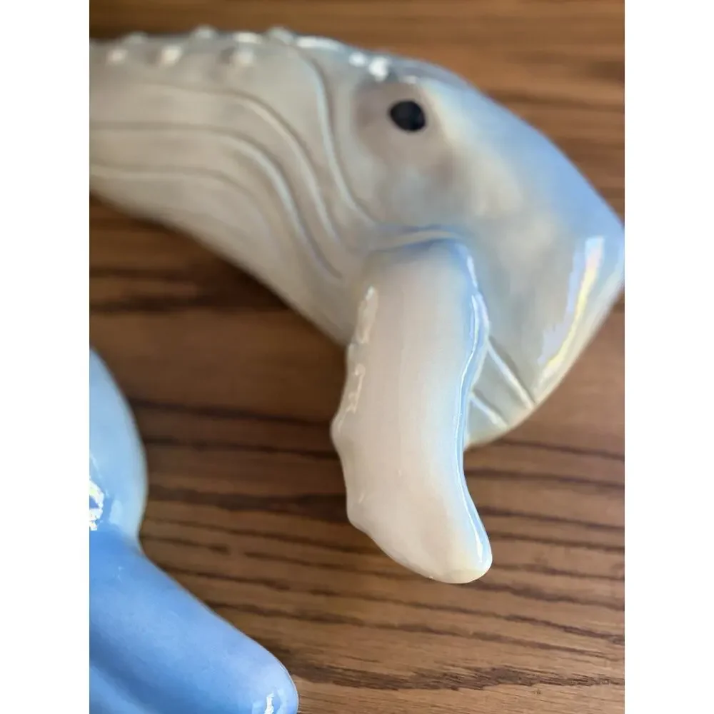 Vintage 1980s Hand Painted Ceramic Humpback Whale Dolphin Wall Hanging Heads